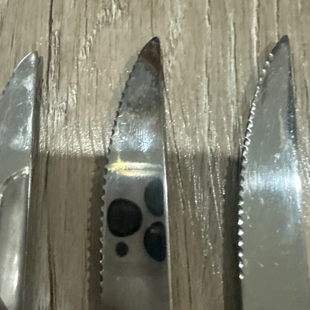 Chefs Dinner Steak Knives Stainless Steel Bistro Woodgrain‎ Brown Set of 4